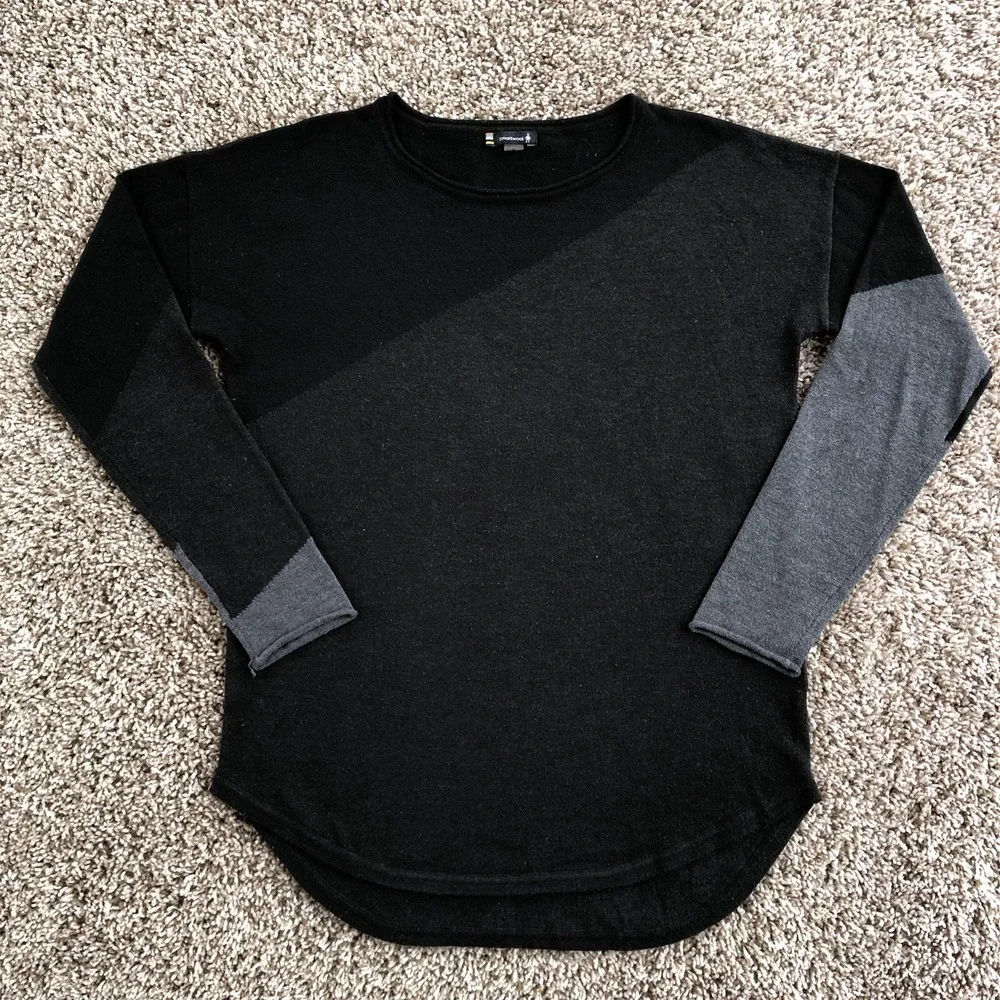 Smartwool Shadow Pine Colorblock Merino Wool Blend Sweater Womens Small Blk/Gray